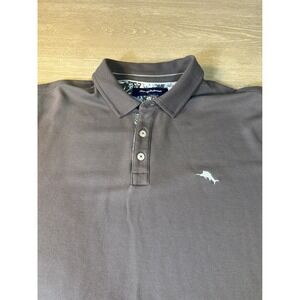 Tommy Bahama Mens XXL Charcoal Gray Short Sleeve Marlin Polo Shirt Tropical Trim